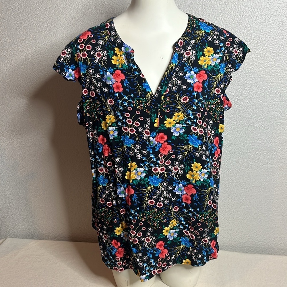 Kiwi Fresh Floral Print Cap Sleeve Top - 1X